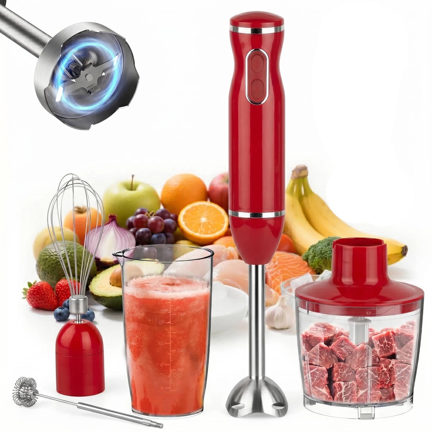 5 in 1 Electric Hand Blender, 1000W 20 Speed Stick Blender with Milk Frother, Potato Masher, 500ml Chopper and 600ml Cup