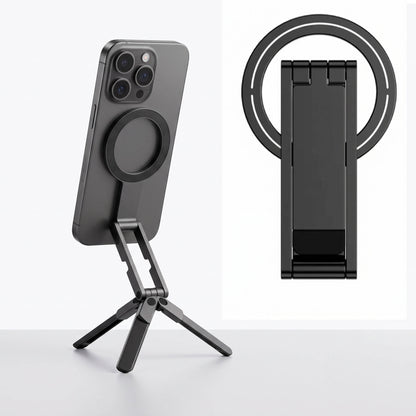 Magnetic Phone Tripod Stand, Aluminum Mini Foldable Phone Stand with Magnetic Quick Mount for iPhone 12 to 16