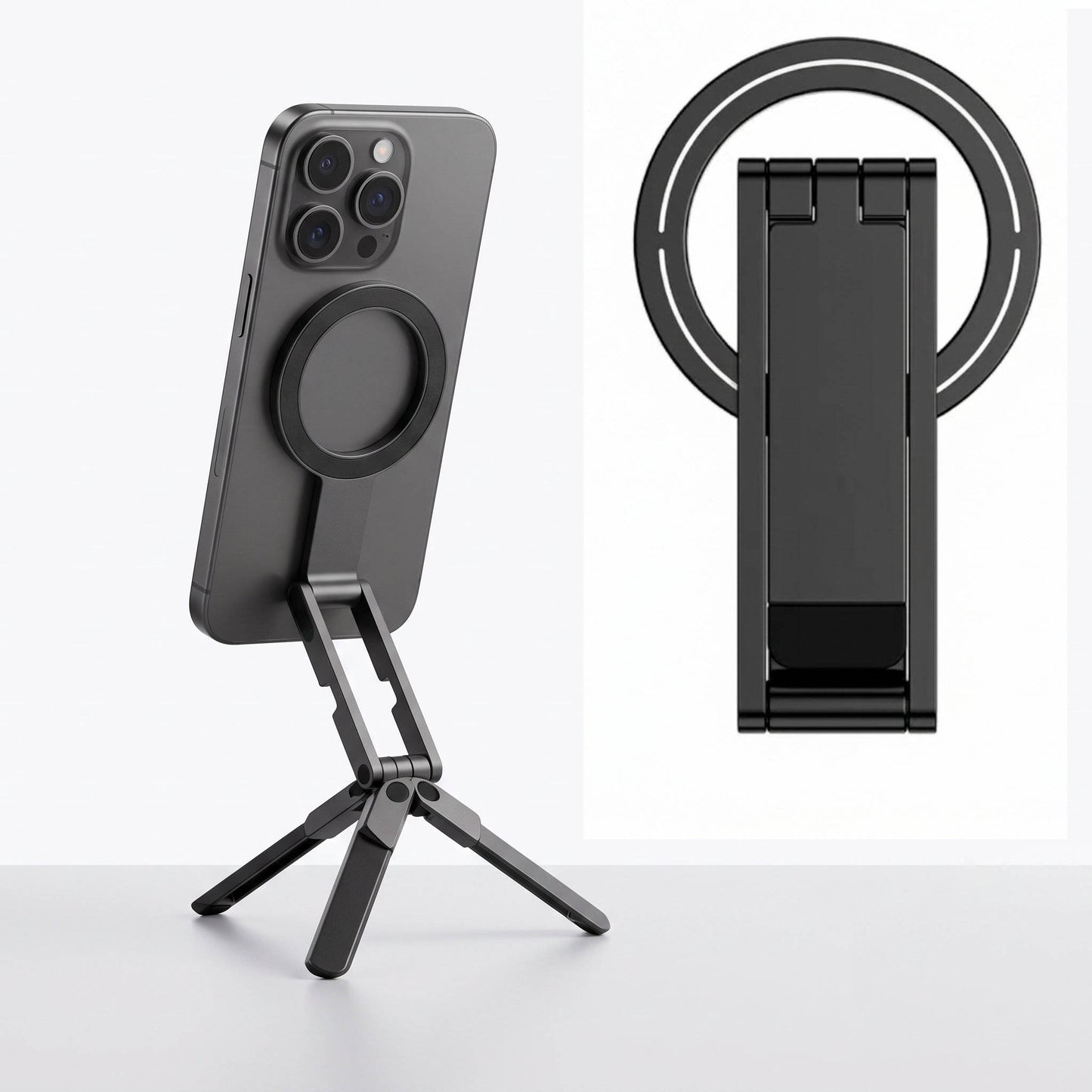 Magnetic Phone Tripod Stand, Aluminum Mini Foldable Phone Stand with Magnetic Quick Mount for iPhone 12 to 16