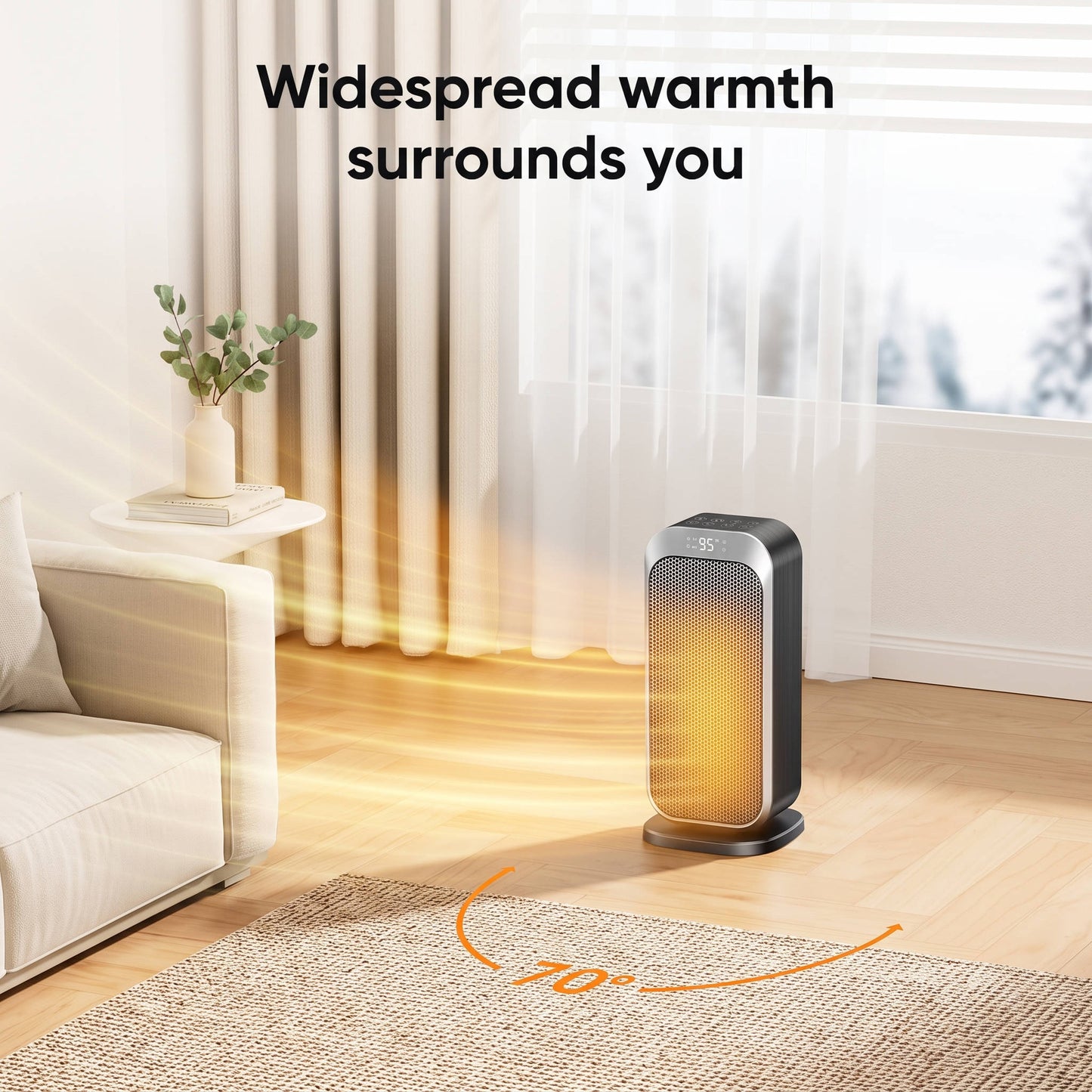 Quiet Portable Space Heater, Electric Indoor Heater with Remote Control for Home, Office & Bedroom
