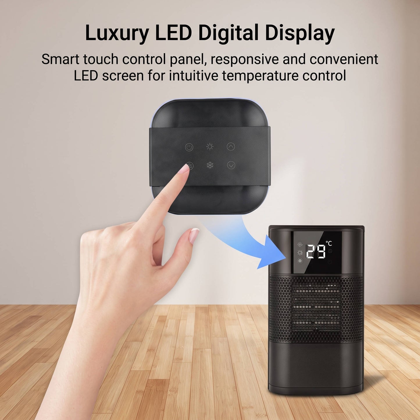 Portable Electric Space Heater, PTC Ceramic Desktop Heater with Digital Display and Thermostat for Bedroom Office Home