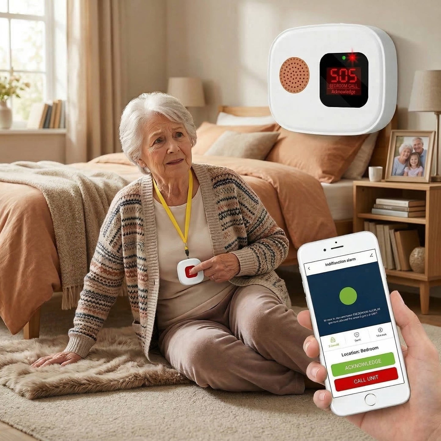 Emergency Button for Elderly, Medical Alert for Seniors, Nurse Calling System & Caregiver Pager, Wireless SoS Panic Alert