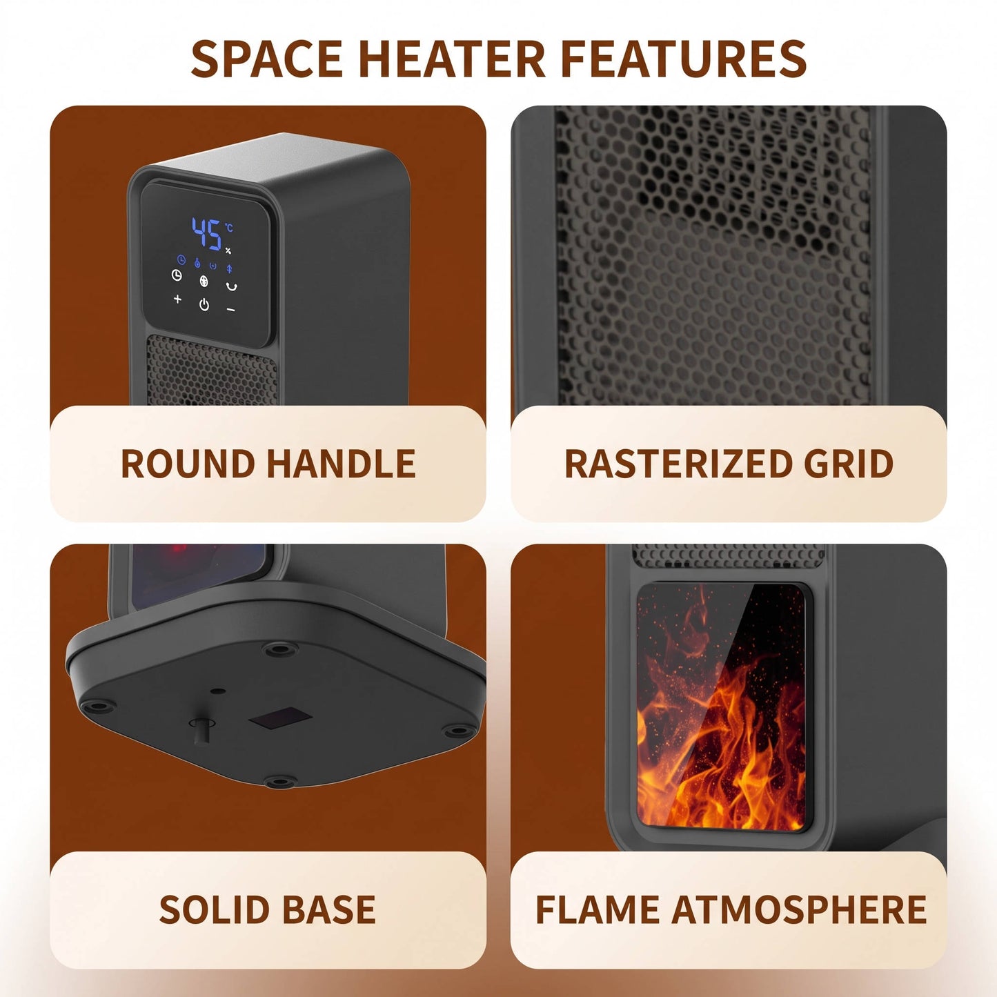 Oscillating Ceramic Space Heater, Electric Tower Heater with 3D Flame and Remote for Large Room Bedroom Office Home