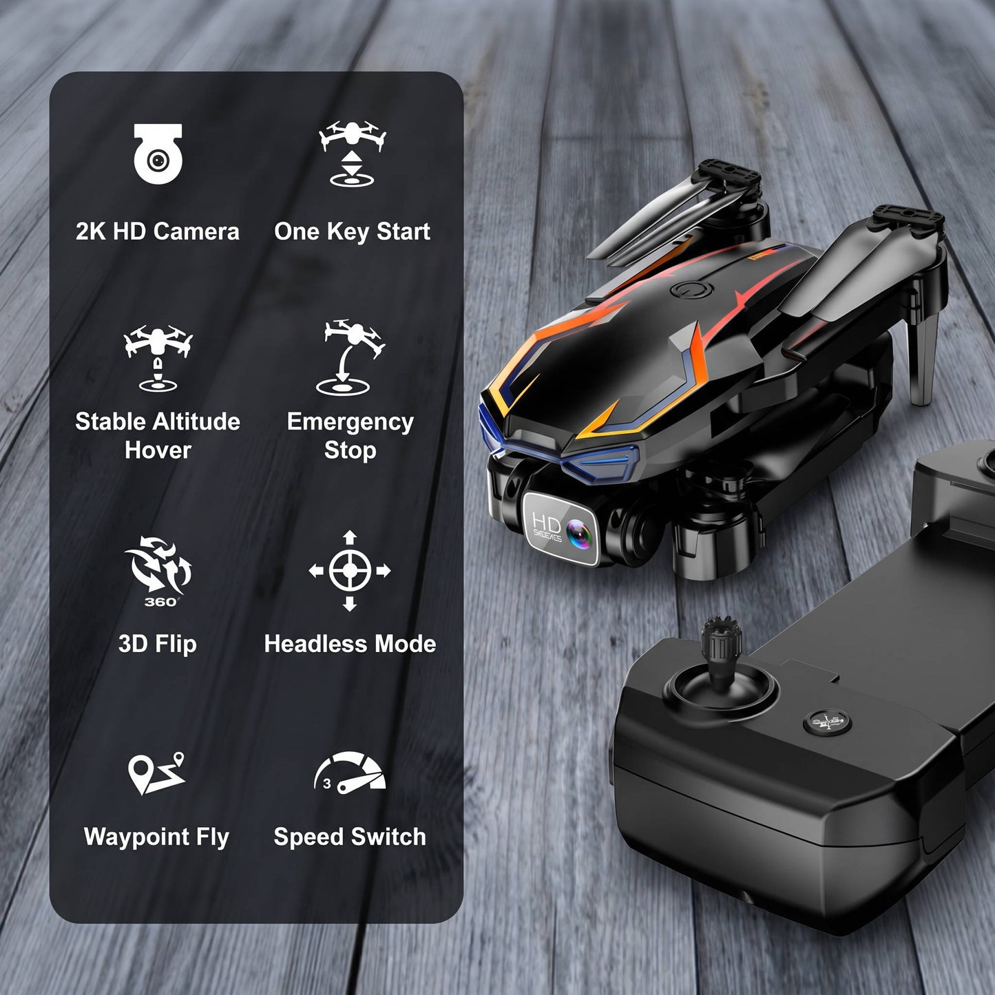 2K HD FPV Drone with Camera, Foldable RC Drone with Altitude Hold, 3 Speed Modes, 2 Batteries for Adults and Beginners