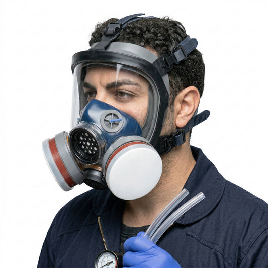 Industrial Full Face Organic Vapor Respirator, Anti Fog Protective Eye & Face Shield, Includes 2 Activated Charcoal Filter Cartridges, Adjustable Universal Fit