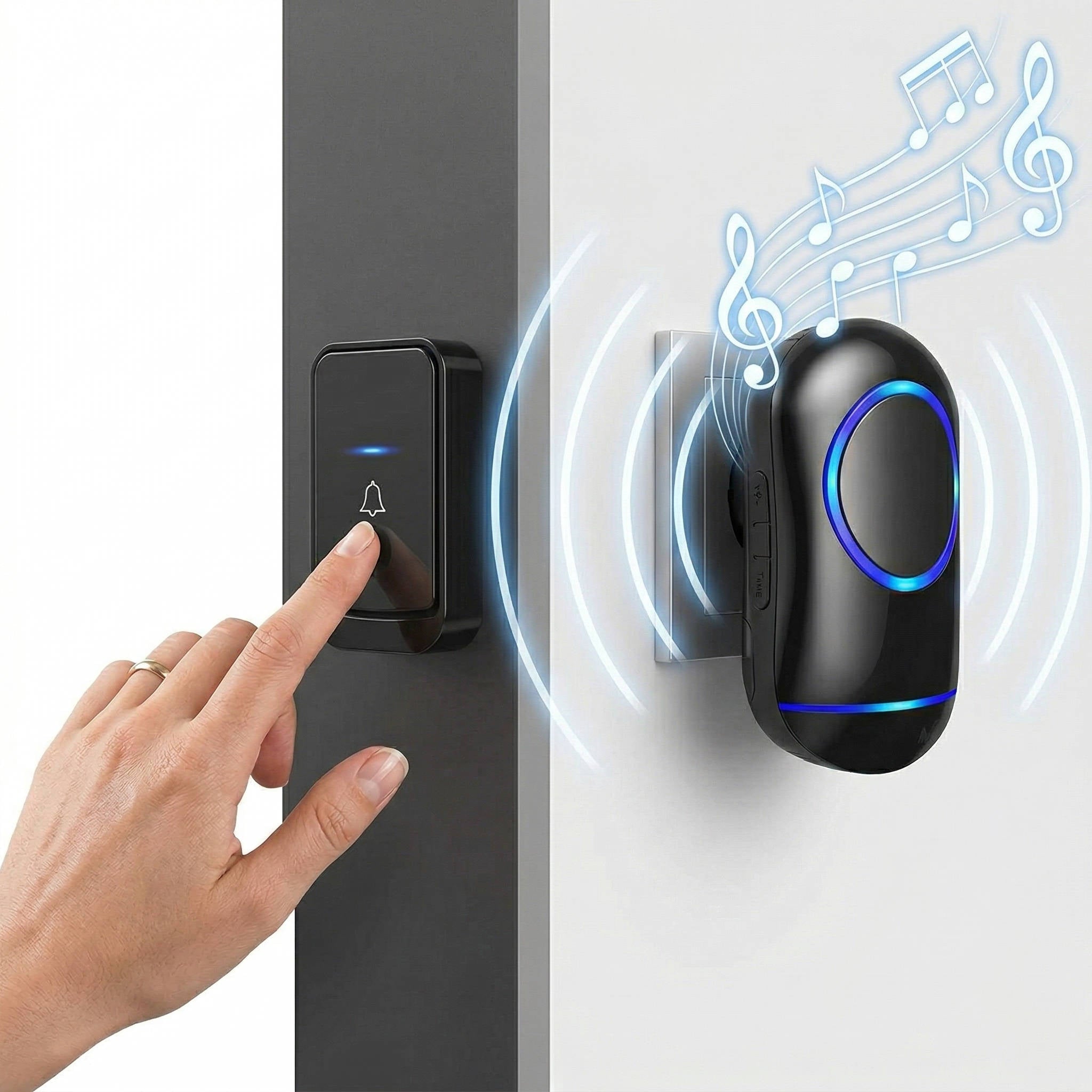 Wireless Doorbell Plug & Play Waterproof Door Bell Kit, 45 Chimes, LED