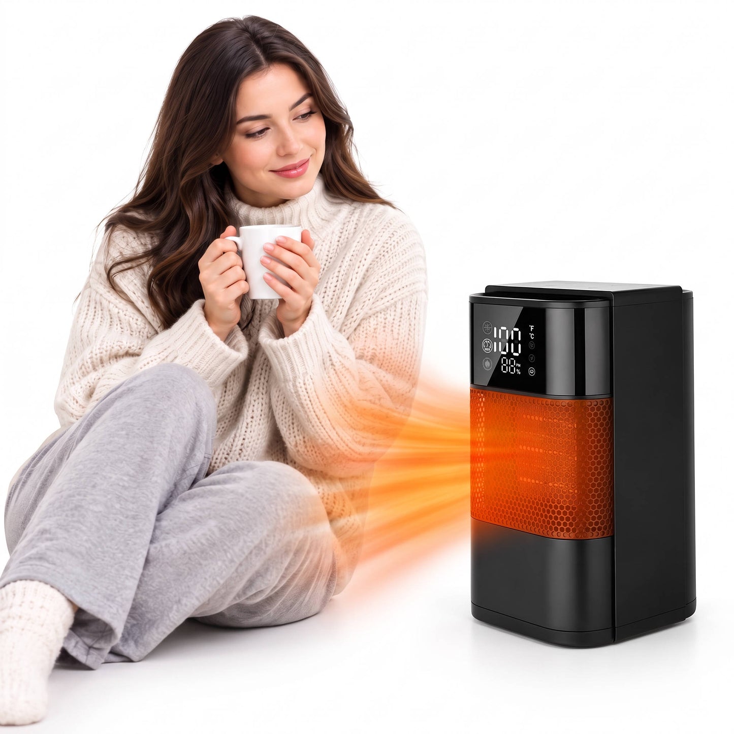 Portable Electric Space Heater, PTC Ceramic Desktop Heater with Digital Display and Thermostat for Bedroom Office Home