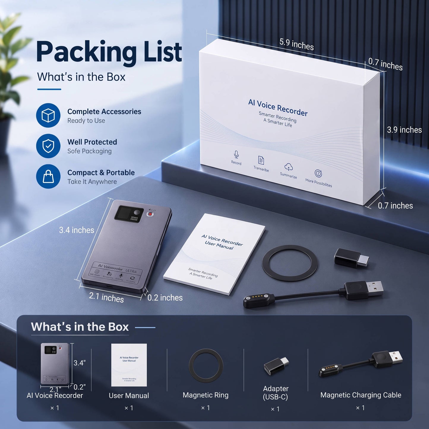 AI Voice Recorder, Smart Meeting Notes, Real Time Translation & AI Noise Reduction, Portable Digital Audio Recorder