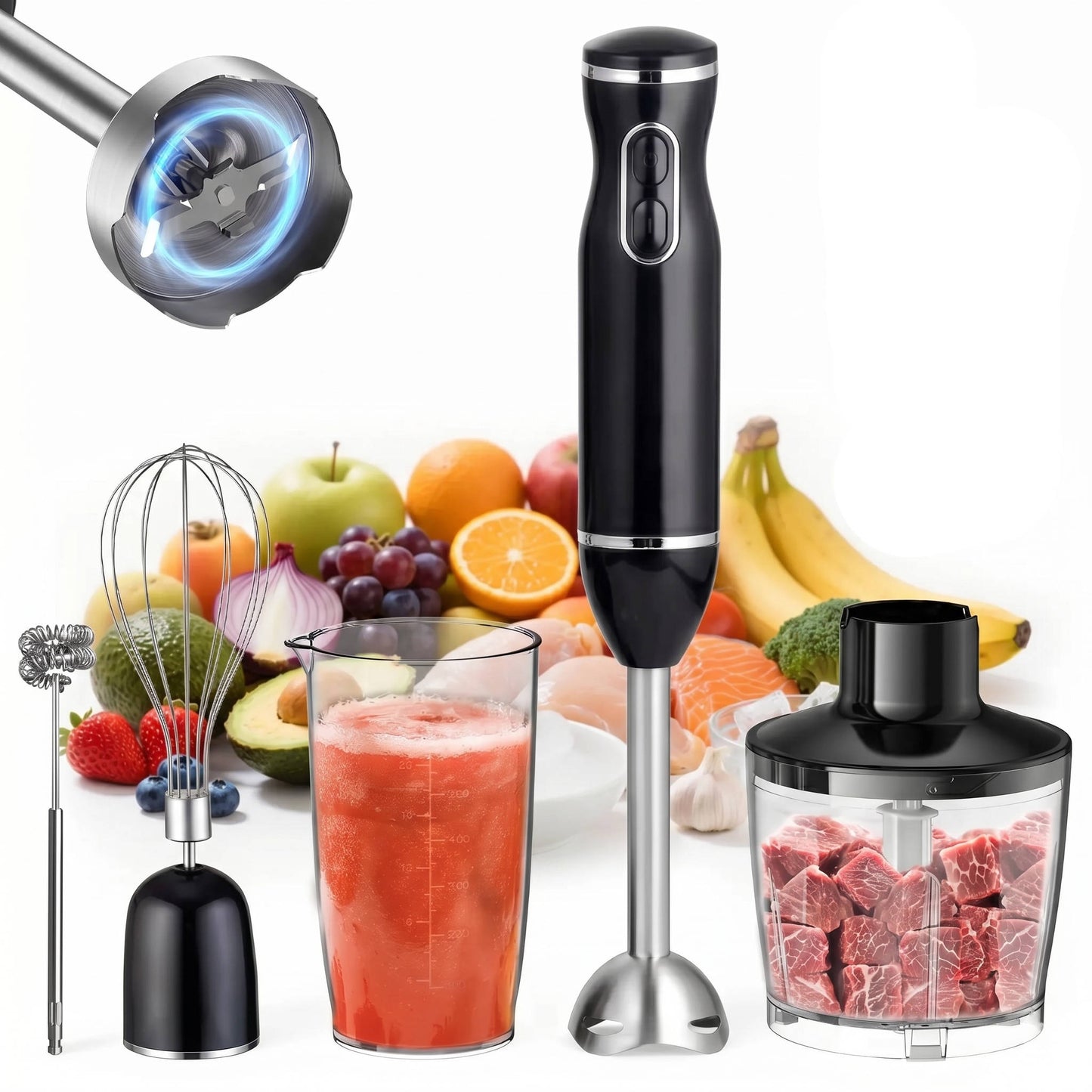 5 in 1 Electric Hand Blender, 1000W 20 Speed Stick Blender with Milk Frother, Potato Masher, 500ml Chopper and 600ml Cup