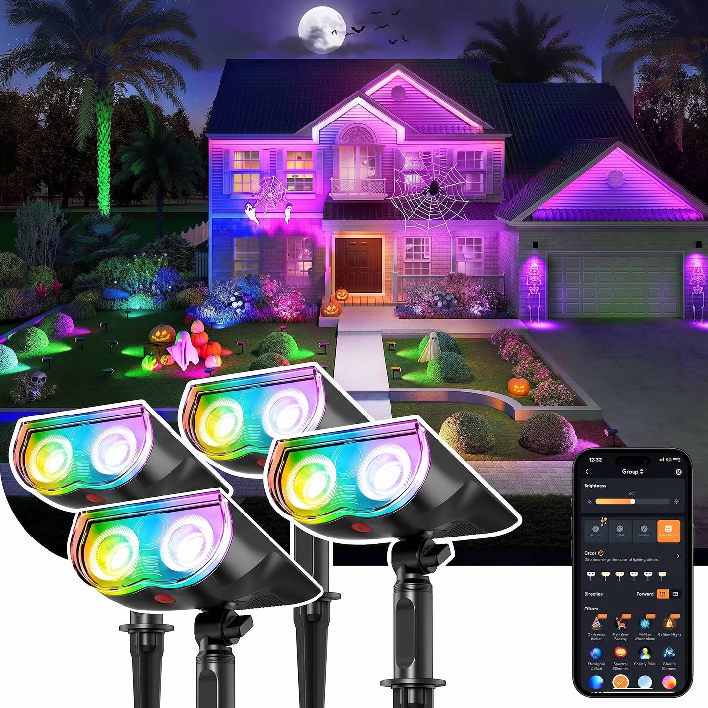 Outdoor Halloween Spot Lights, Garden Patio Pathway and Yard, Waterproof and Solar