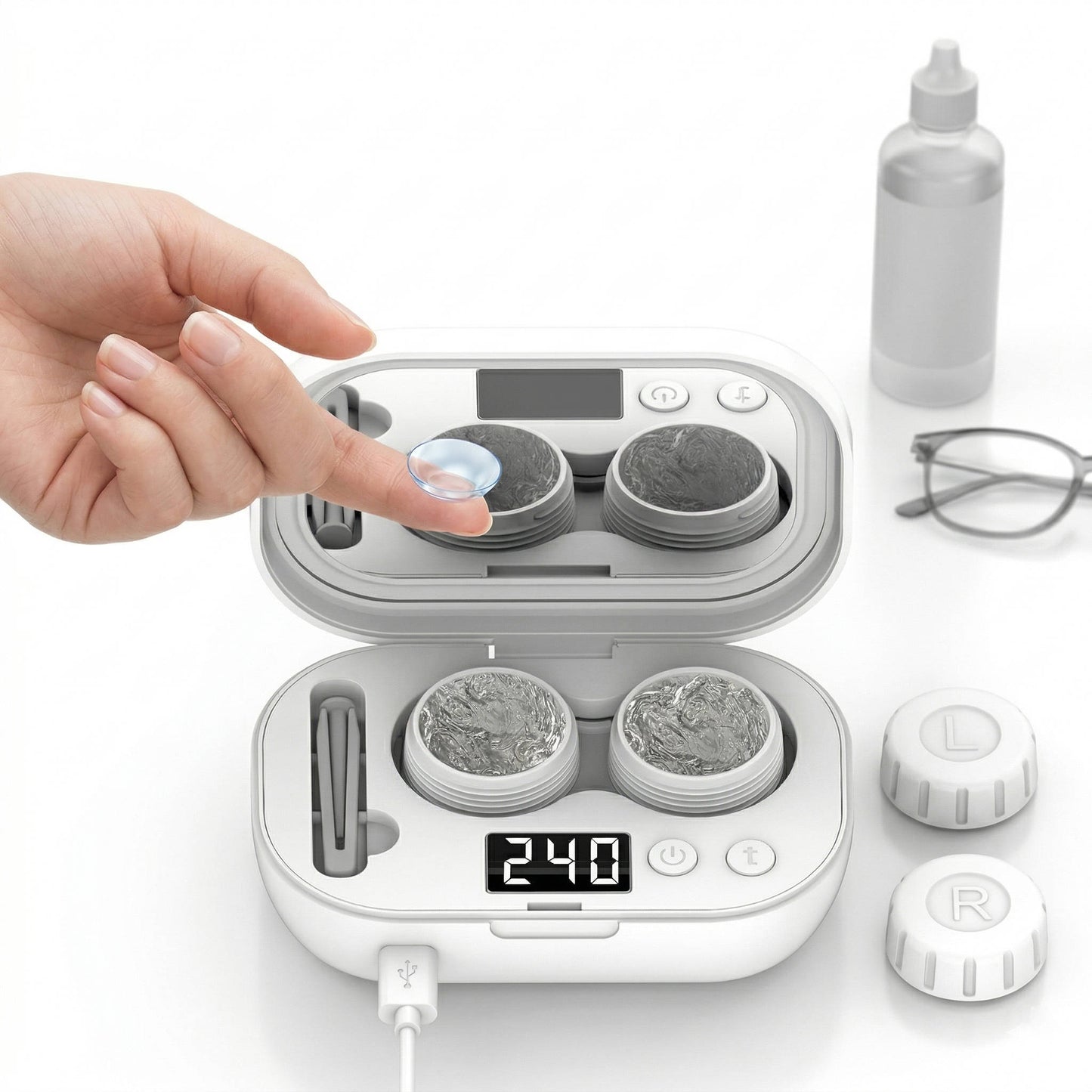 Portable Ultrasonic Contact Lens Cleaner with USB Charger, Fit Disposable Soft, Colored & RGP Lenses