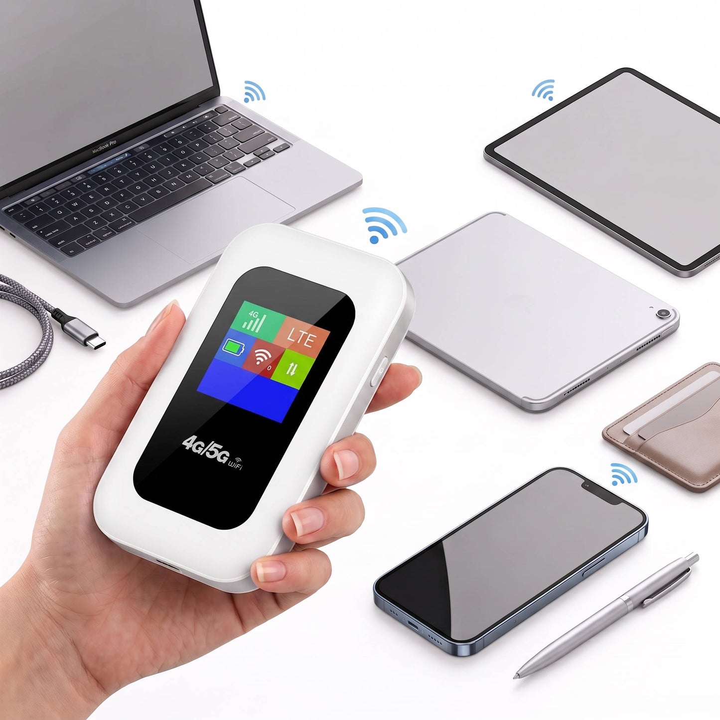 Unlocked 5G LTE WiFi Hotspot Router, Portable Mobile Broadband MiFi with LCD Display and 3000mAh Battery