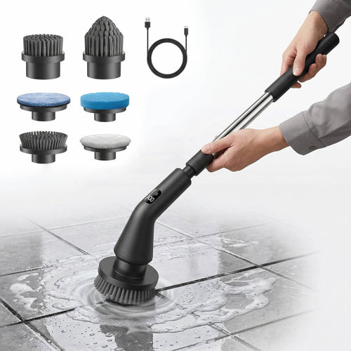 Cordless Electric Grout Brush, Spin Scrubber with Extendable Long Handle for Bathroom and Floor