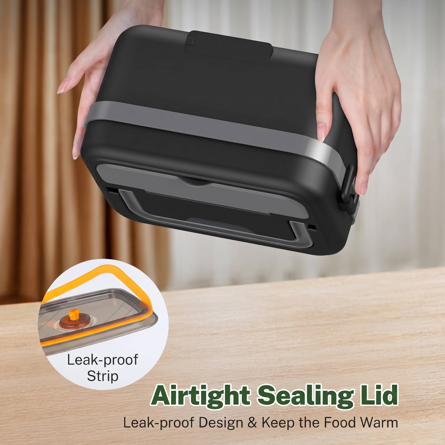 Electric Heated Lunch Box, Cordless 12000mAh Portable Food Warmer, Leak Proof Stainless Steel Container with Timer