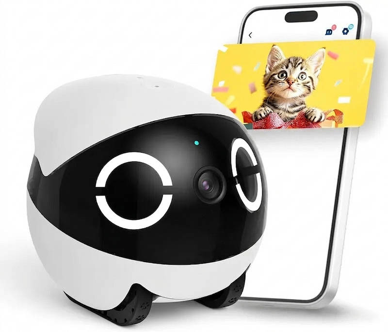 2K Mini Pet Camera Robot, Movable Indoor Camera with App Control 2 Way Talk Night Vision Motion Detection