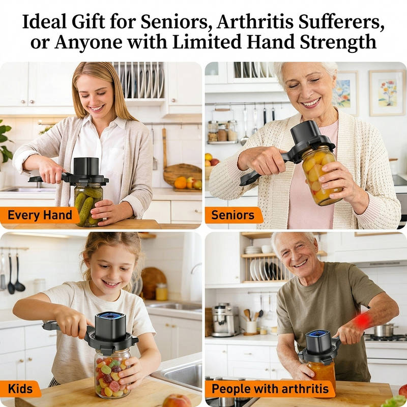 Electric Jar Opener 2 in 1 Bottle Opener, Auto Tighten Power Clamp Easy Open for Weak Hands Seniors Arthritis with Gripper Pad