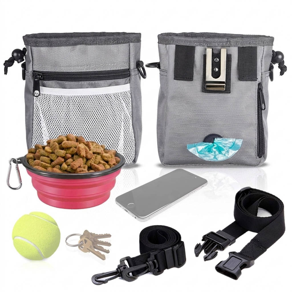 Dog & Bird Training & Travel Treat Pouch Bag, Gray Pet Training Snack Bag