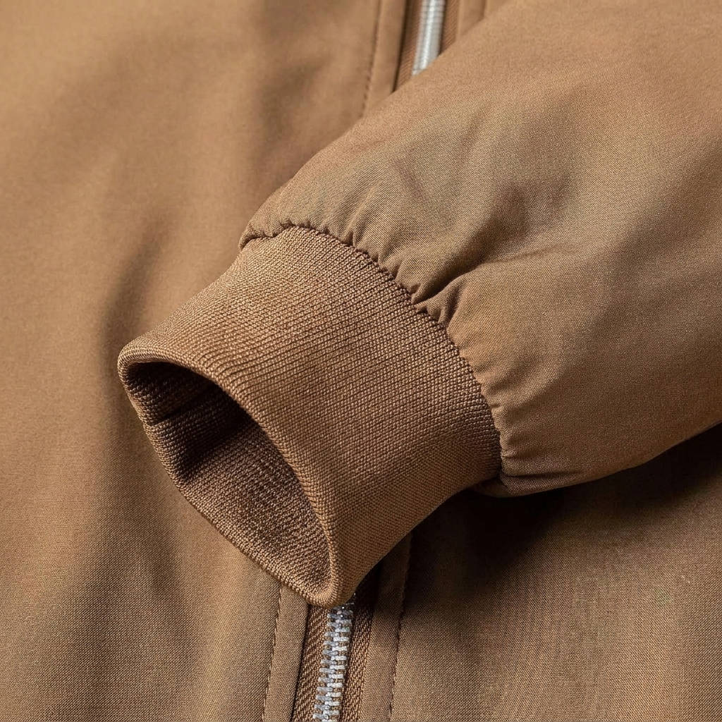 Mens Bomber Jacket with Metal Zipper and Rib Knit Trim for Spring Fall