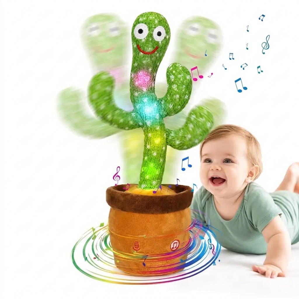 Dancing Cactus Toy, Interactive Talking & Singing Plush Toy, Repeats What You Say, LED Musical Toy for Toddlers