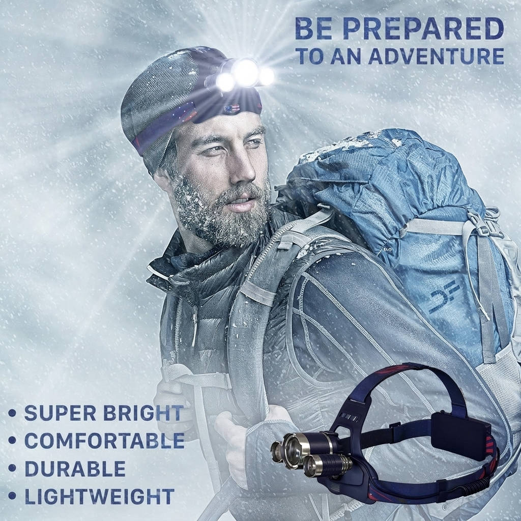 USB Rechargeable LED Headlamp, 1080 Lumen, Red Light, Zoomable IPX54 Headlight for Camping, Hiking & Hard Hats