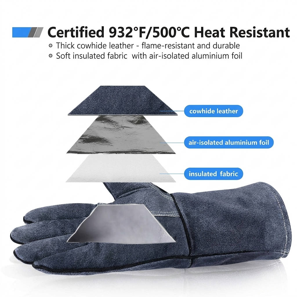 Extreme Heat Resistant Safety Gloves, BBQ Grill Welding Mittens, High Temperature Protective Gloves