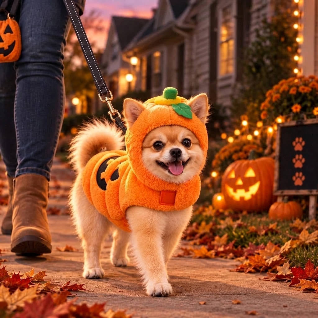 Pumpkin Dog Halloween Costume, 3D Plush Jack O Lantern Outfit with Easy Hook and Loop Fit for Parties and Photos