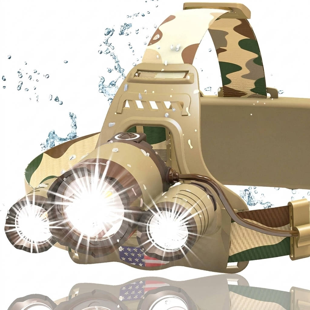 USB Rechargeable LED Headlamp, 1080 Lumen, Red Light, Zoomable IPX54 Headlight for Camping, Hiking & Hard Hats