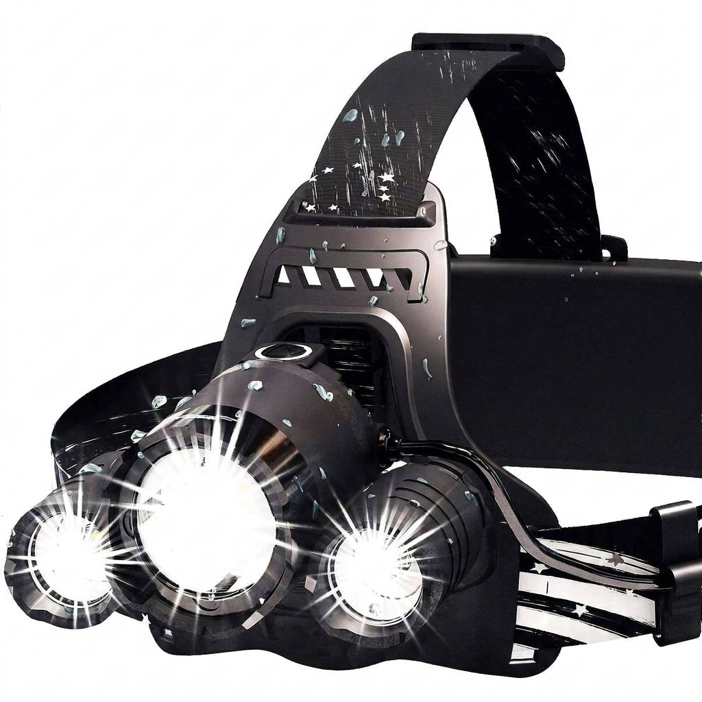 USB Rechargeable LED Headlamp, 1080 Lumen, Red Light, Zoomable IPX54 Headlight for Camping, Hiking & Hard Hats
