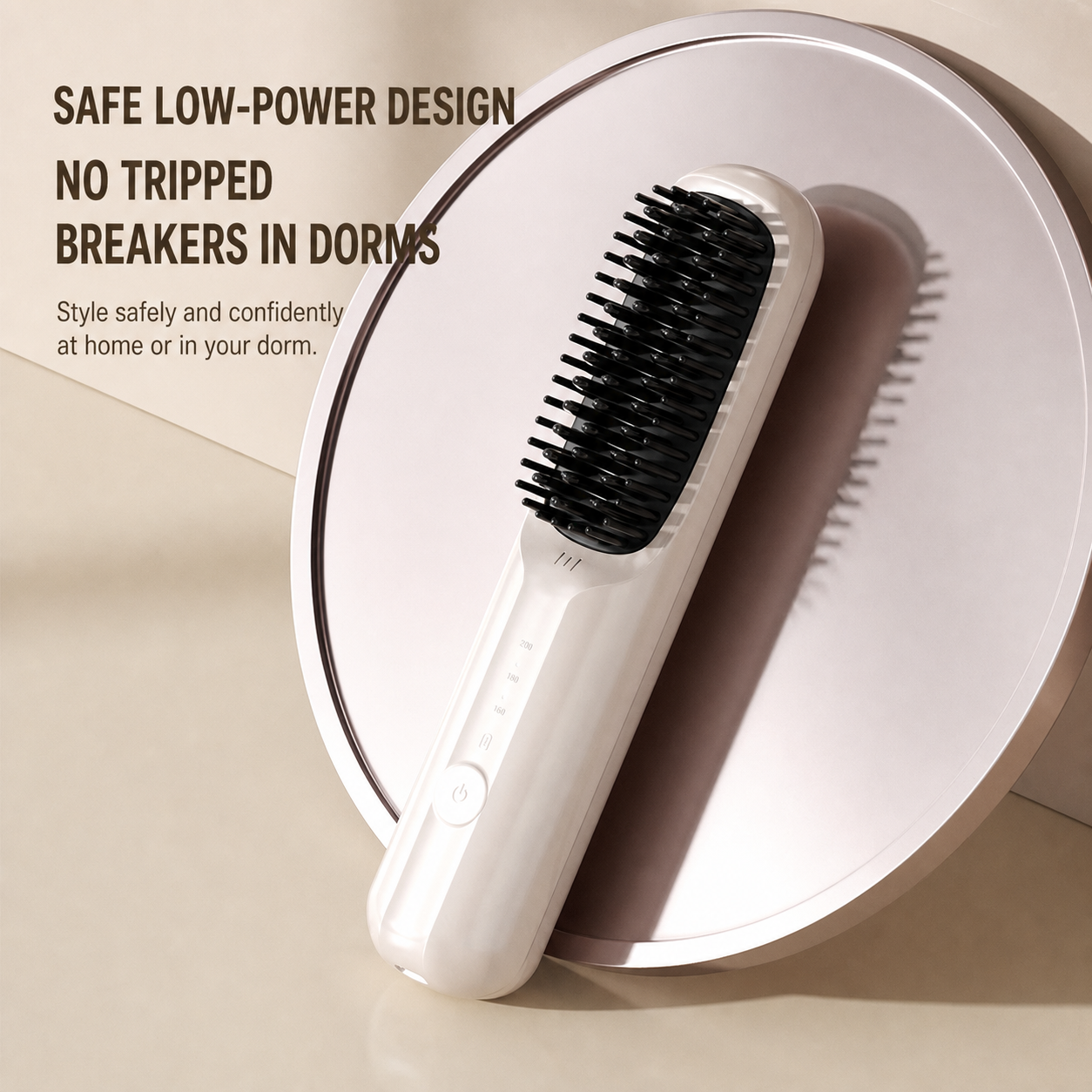 Rechargeable Hair Straightener Brush with Ceramic Teeth and Ion Release, Travel Pouch