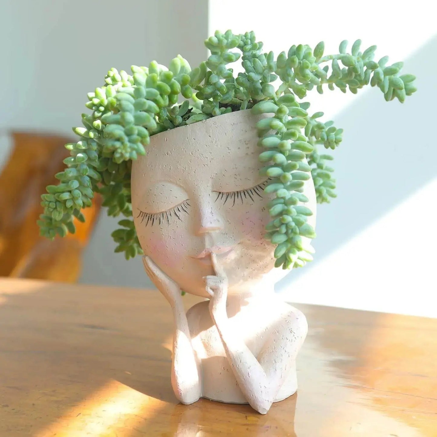 Ceramic Face Planter with Sculpted Design for Small Succulents and Herbs