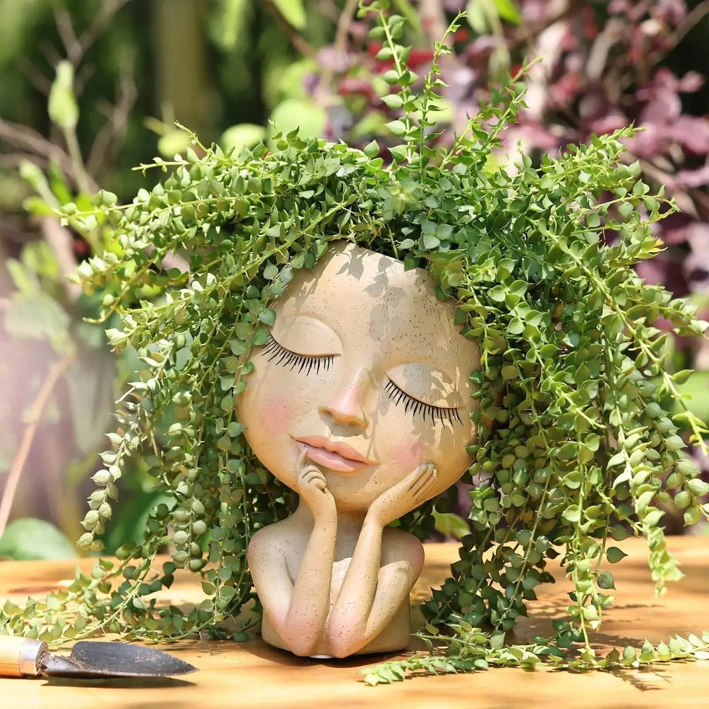 Ceramic Face Planter with Sculpted Design for Small Succulents and Herbs