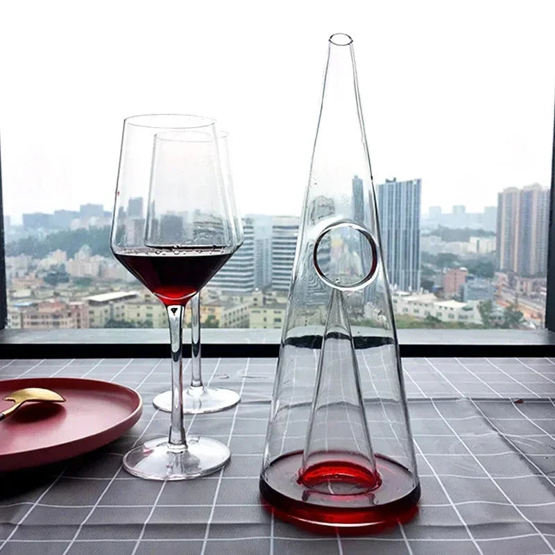 Glass Wine Decanter with Pyramid Shape and Waterfall Spout, 25.3oz