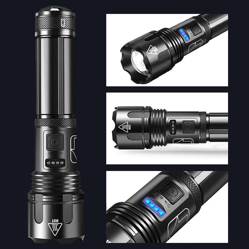 Rechargeable Tactical Flashlight with 12000 Lumens and Adjustable Beam, 550m Range