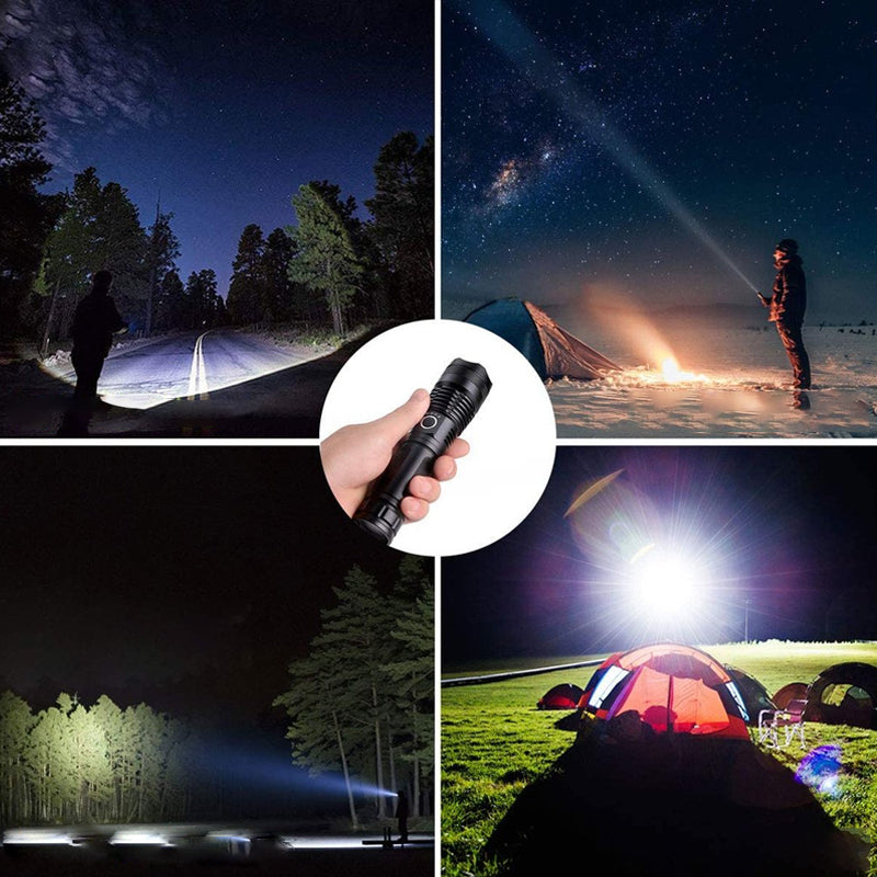 Rechargeable Tactical Flashlight with 12000 Lumens and Adjustable Beam, 550m Range