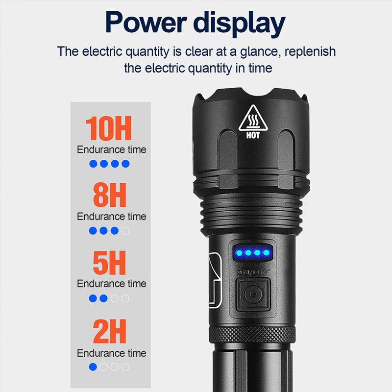 Rechargeable Tactical Flashlight with 12000 Lumens and Adjustable Beam, 550m Range