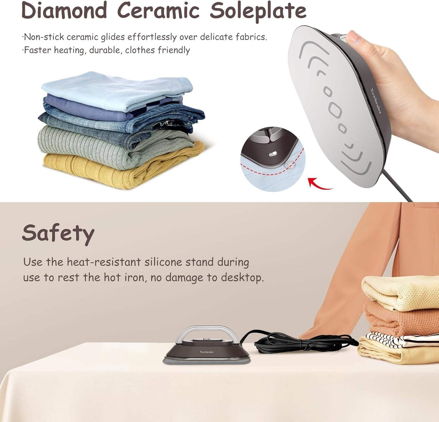 Compact Travel Iron with Foldable Handle and Rapid Heating Plate