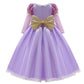 Girls Ball Gown Dress with Puff Sleeves and Applique Detailing, Mid Calf Length