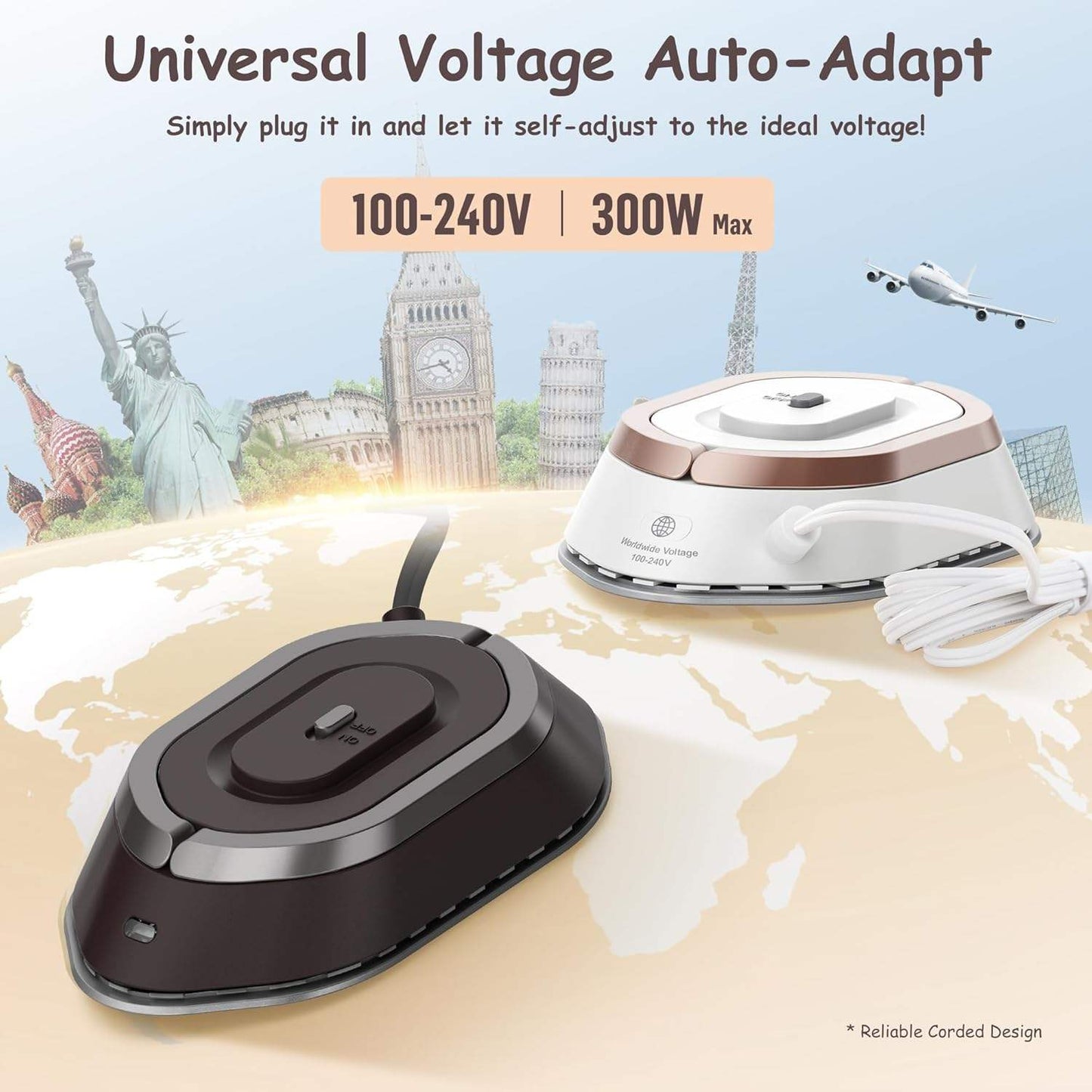 Compact Travel Iron with Foldable Handle and Rapid Heating Plate