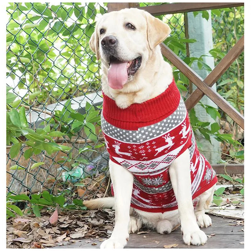 Large Dog Christmas Sweater with Striped Knit Pattern and Seasonal Design