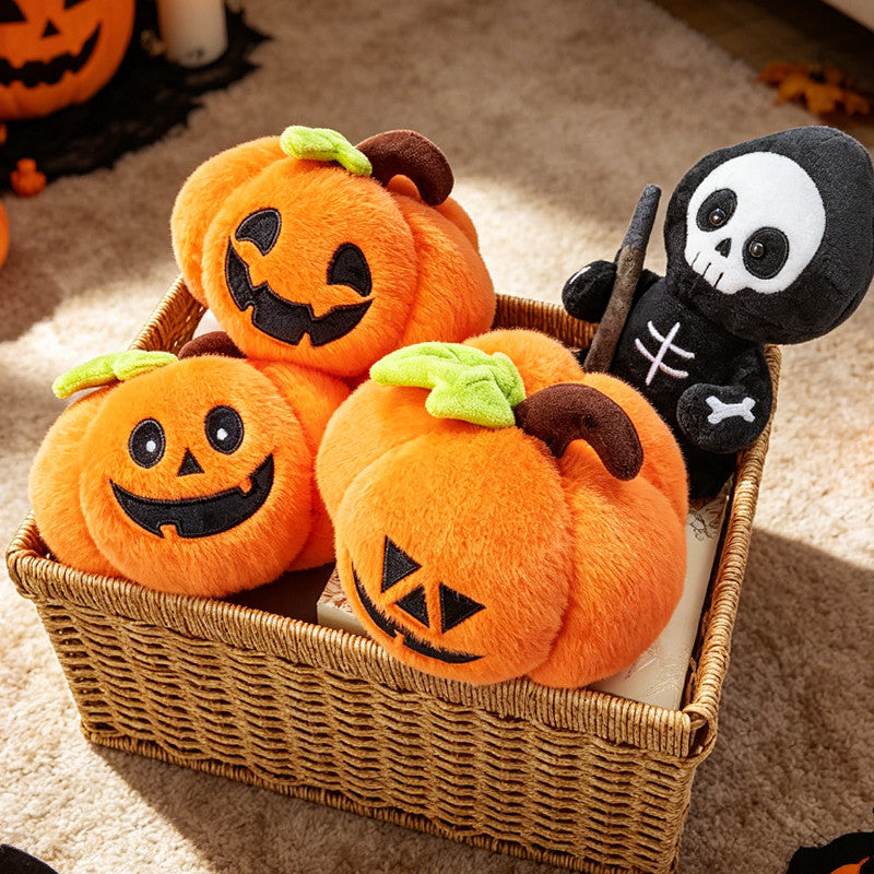 Soft Plush Halloween Characters with Embroidered Faces and Seasonal Designs