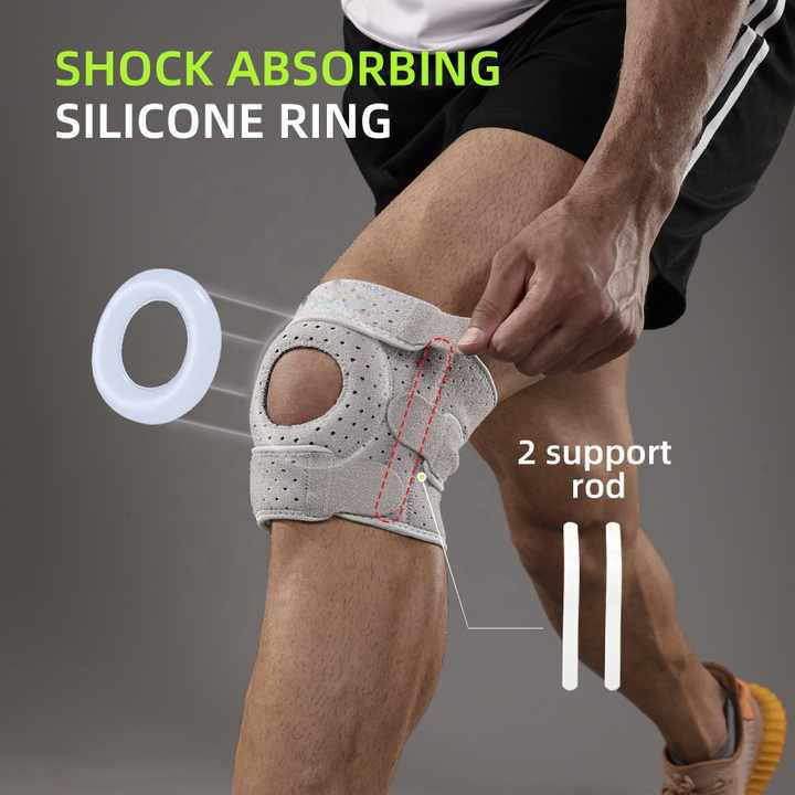 Adjustable Knee Brace with Silicone Ring and Dual Side Stabilizers, Open Patella