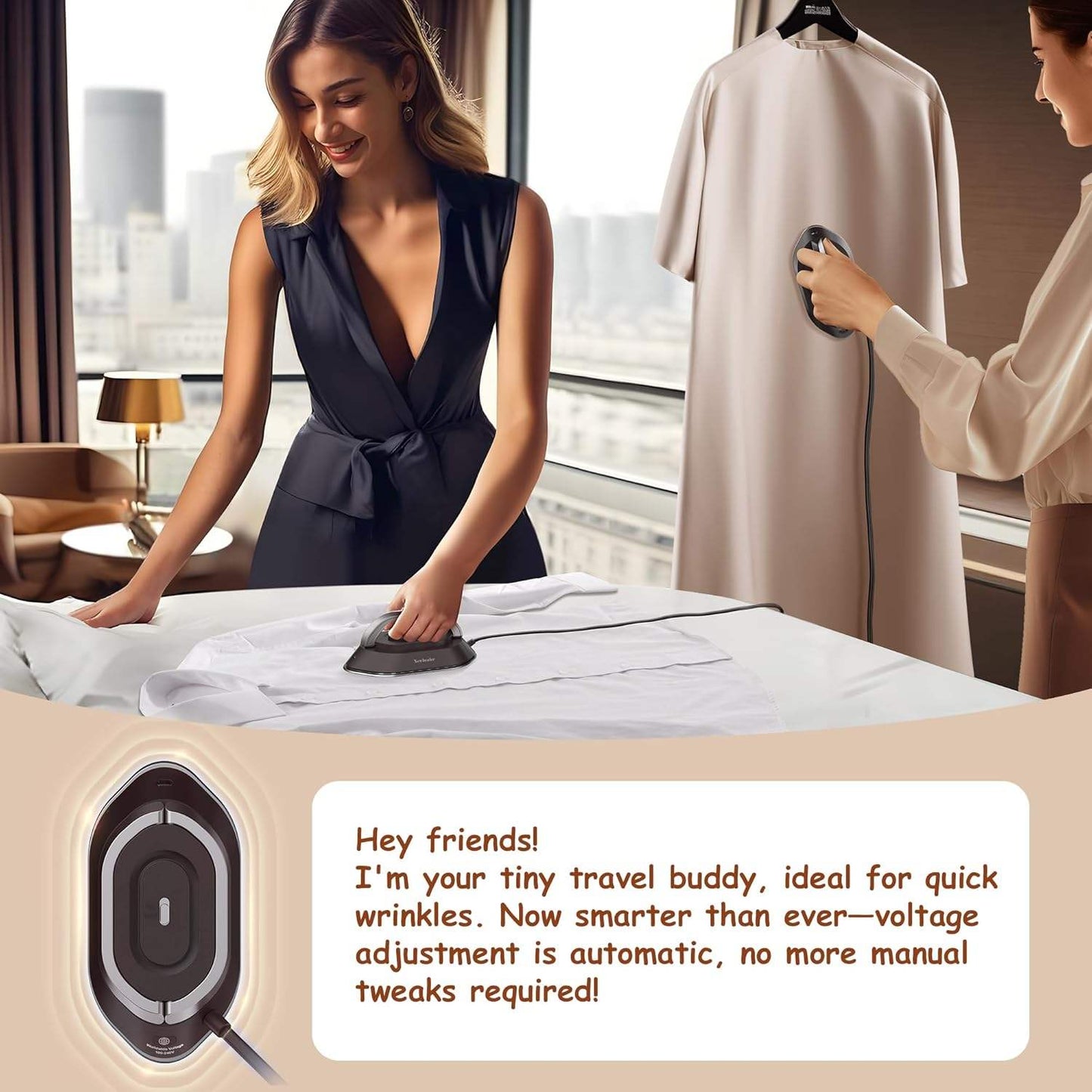 Compact Travel Iron with Foldable Handle and Rapid Heating Plate