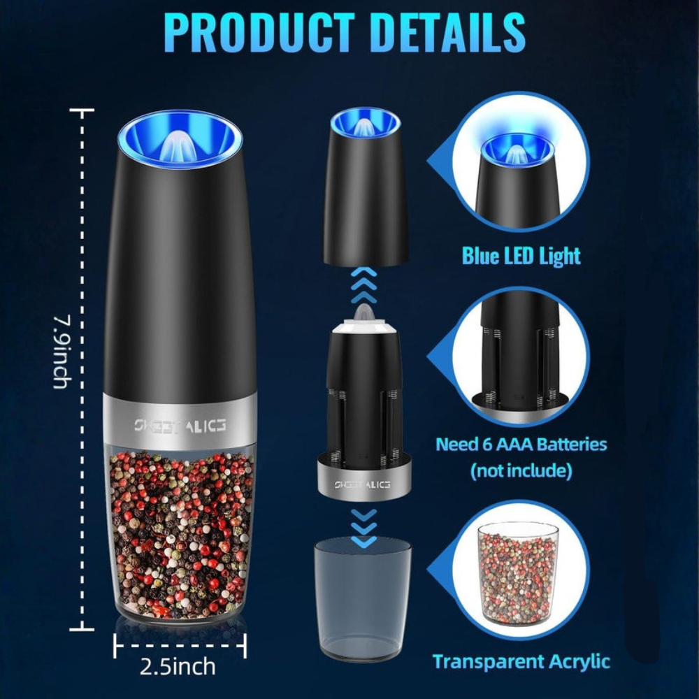 Electric Salt And Pepper Grinder with Gravity Sensor and Adjustable Coarseness