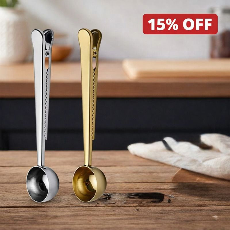 Tea Scoop with Built-In Bag Clip and One Teaspoon Measure, Stainless Steel