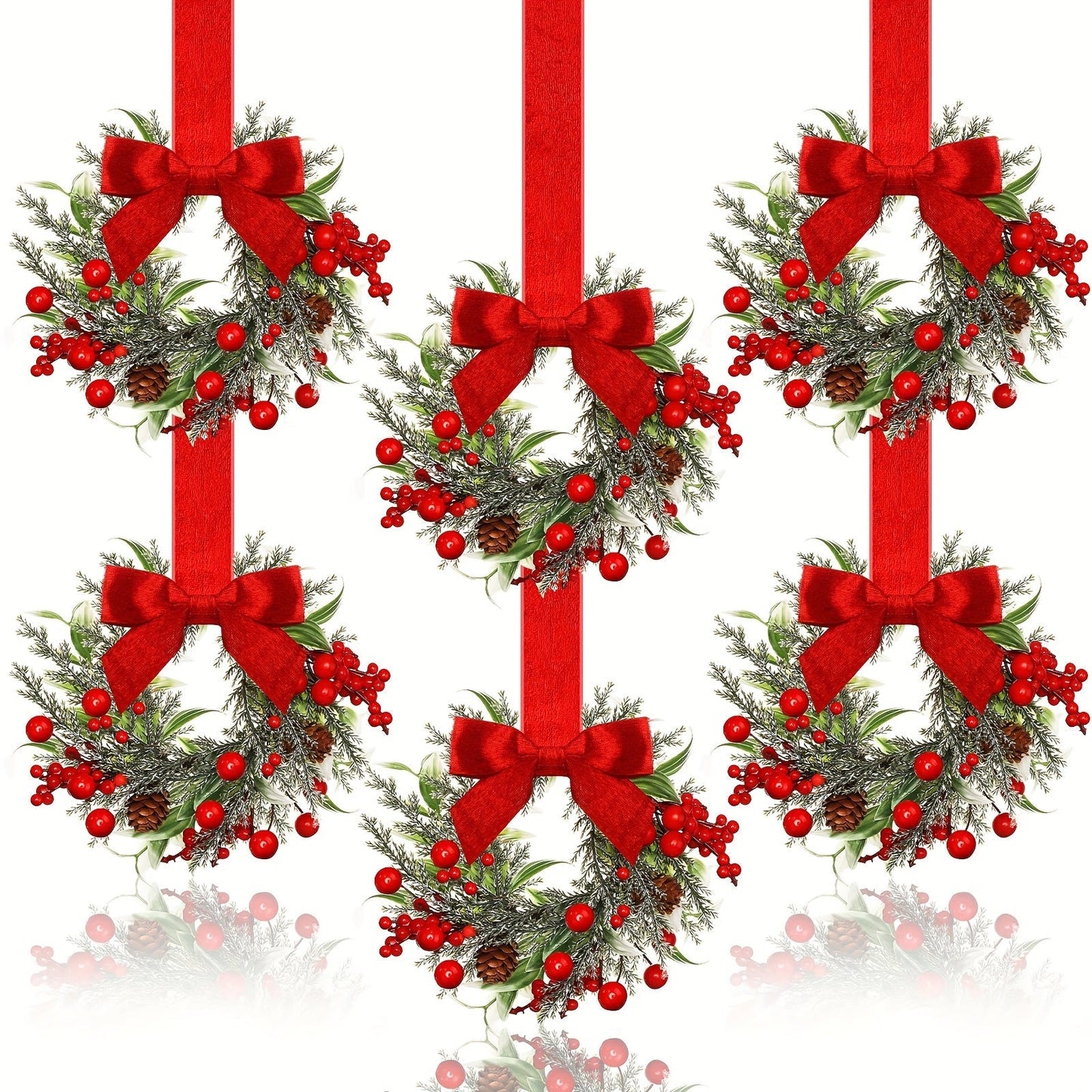 Artificial Christmas Wreath with Red Bows and Pinecone Accents
