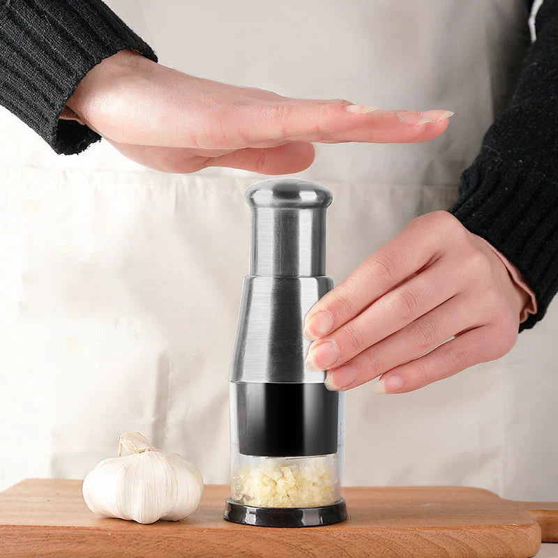 Garlic Chopper with Stainless Steel Blades and Ergonomic Grip, Enclosed Chamber