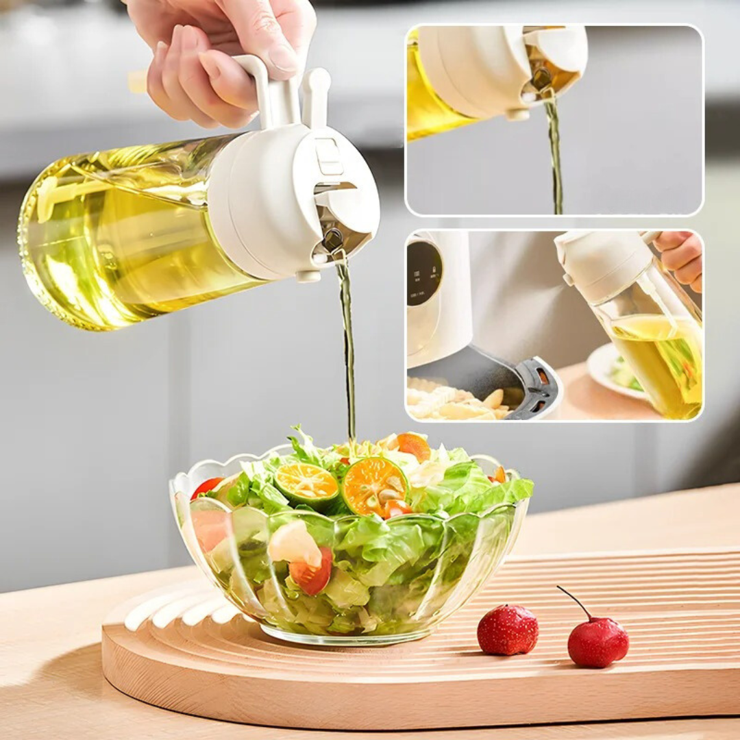 Refillable Oil Spray Bottle with Stainless Steel Nozzle and Fine Mist, 7 Ounce Capacity