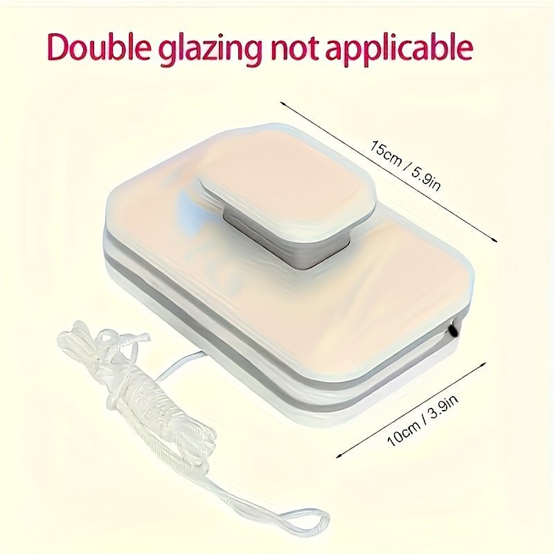 Magnetic Window Cleaner with Dual-Sided Pads and Safety String for Double Glazed Glass