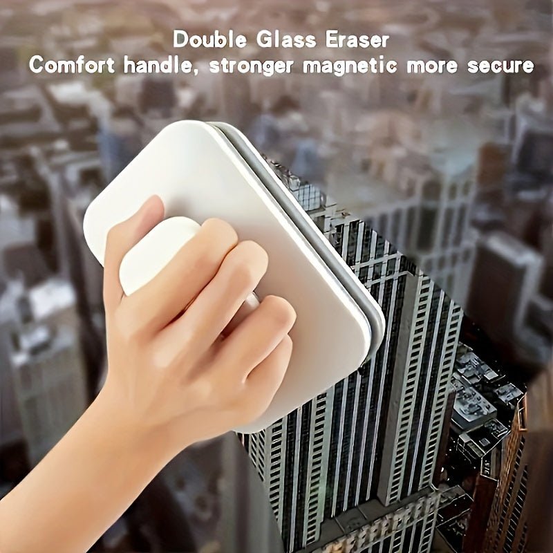 Magnetic Window Cleaner with Dual-Sided Pads and Safety String for Double Glazed Glass