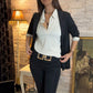 Women's Polo Shirt with V-Neck Collar and Relaxed Short Sleeve, Polyester-Elastane Blend